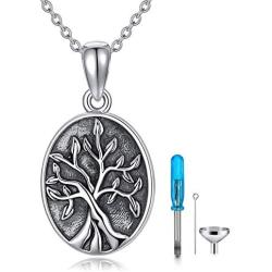 POPKIMI 925 Sterling Silver [Sunflower&Tree of Life] Urn Pendant Necklace Cremation Ashe Keepsake Hair Memorial Jewelry
