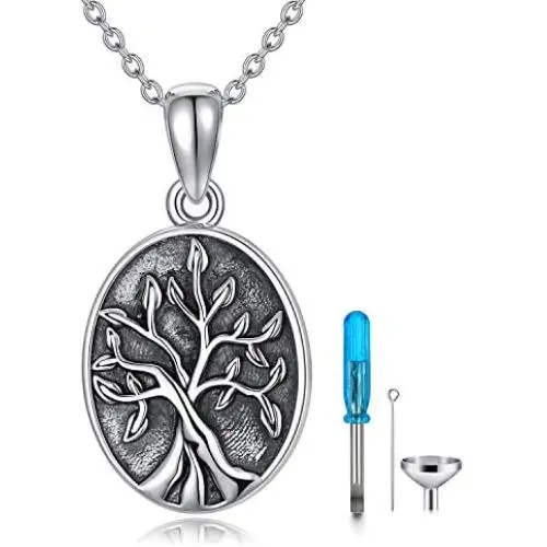 POPKIMI 925 Sterling Silver [Sunflower&Tree of Life] Urn Pendant Necklace Cremation Ashe Keepsake Hair Memorial Jewelry