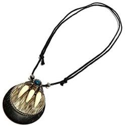 Mia Jewel Shop Round Bear Claw Natural Fur Beaded Brown Pendant Adjustable Necklace