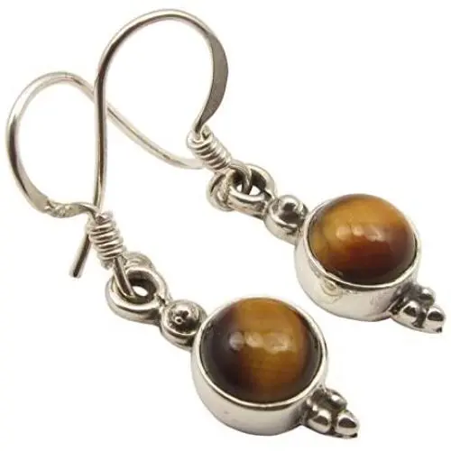 SilverStarJewel Yellow & Brown Tigers Eye Old Style Earrings 1.2'' Sterling Silver Stone Gift SilverStarJewel Yellow & Brown Tigers Eye Old Style Earrings 1.2'' Sterling Silver Stone Gift