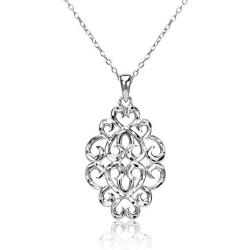 Sterling Silver Diamond-cut Filigree Swirl Hearts Necklace