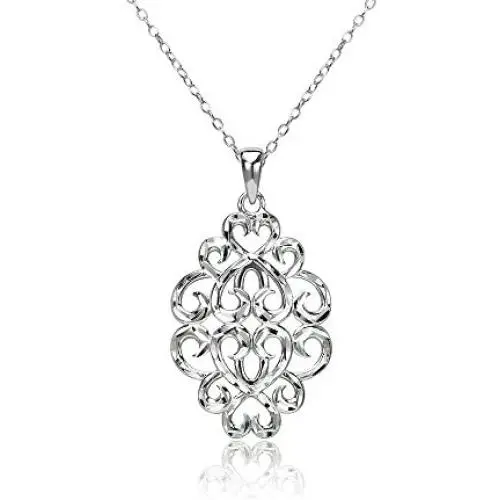 Sterling Silver Diamond-cut Filigree Swirl Hearts Necklace Sterling Silver Diamond-cut Filigree Swirl Hearts Necklace