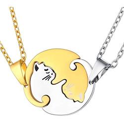 FaithHeart Yin Yang Necklace, Personalized Engraving Stainless Steel/18K Gold Plated Puzzle Pendant Jewelry for Couples with Adjustable Rolo Chain