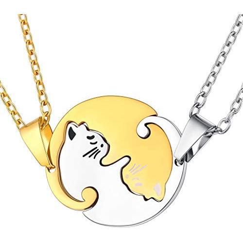 FaithHeart Yin Yang Necklace, Personalized Engraving Stainless Steel/18K Gold Plated Puzzle Pendant Jewelry for Couples with Adjustable Rolo Chain