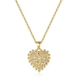 IEFSHINY Heart Initial Necklace for Women Girls- 14K Gold Filled Cute Monogram Necklace Dainty Heart Pendant Initial Alphabet Letter A to Z Necklace for Women Kids Child