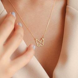 14k Yellow Gold 0,01 ct Diamond Butterfly Pendant Necklace for Women, A Perfect Surprise Gift for Her, 18 inch