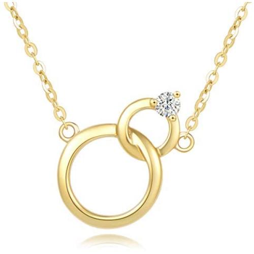 Agvana 14K Solid Yellow Gold Diamond Two Interlocking Infinity Double Circle Dainty Pendant Necklace Birthday Anniversary Fine Jewelry Valentines Day Gifts for Women Girls Lover Wife Mom Grandma, 16+2 Inch