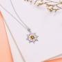 Sterling Silver Sun Sunburst Pendant Necklace with Citrine Austrian Crystal, November Birthstone Jewelry, Christmas Gift for Women Girls
