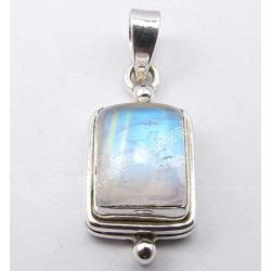 SilverStarJewel 925 Solid Silver Genuine Rainbow Moonstone Pendant 1.1'' Stone Jewelry