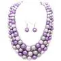 Womens Simulated Faux Three Multi-Strand Pearl Statement Necklace and Earrings Set Womens Simulated Faux Three Multi-Strand Pearl Statement Necklace and Earrings Set