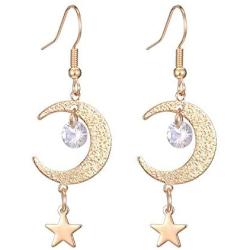 Bohemian Star Moon Drop Earrings for Women Fashion Golden Crystal Moon Star Earrings Jewelry