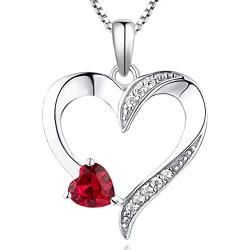 YL Heart Necklace 925 Sterling Silver Love Heart Pendant with 5MM5MM Heart Blue Sapphire/Ruby/Pink/Amethyst/Emerald/Zirconia Birthstone Women Jewelry