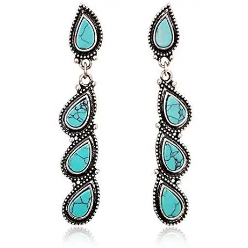D.Rosse Unique Indian Ethnic Long Retro Turquoise Link Teardrop Dangle Drop Earrings Boho Gypsy Geometric Waterdrop Vintage Silver Stud Earrings for Women Girls Statement Jewelry D.Rosse Unique Indian Ethnic Long Retro Turquoise Link Teardrop Dangle Drop Earrings Boho Gypsy Geometric Waterdrop Vintage Silver Stud Earrings for Women Girls Statement Jewelry