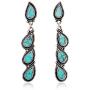 D.Rosse Unique Indian Ethnic Long Retro Turquoise Link Teardrop Dangle Drop Earrings Boho Gypsy Geometric Waterdrop Vintage Silver Stud Earrings for Women Girls Statement Jewelry