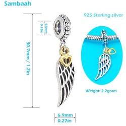 Sambaah Angel Wing Charm 925 Sterling Silver Wing Pendant Feather Charm Lucky Bracelets Charm