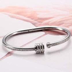 Jude Jewelers Stainless Steel Oval Shape Cubic Zircon Bangle Bracelet