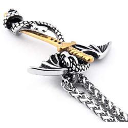 Warvik Dragon Sword Gothic Necklace Dragons Claw Pendant Steampunk, Stainless Steel Jewelry Mens Womens Wheat Chain 20/28inch