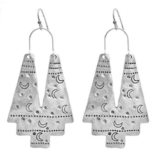 KaFu Light Weight Earring Gudukt Boho Ethnic Earrings Hollow Out Fan Shape Handmade Retro Geometric Drop Earrings for Women and Girl