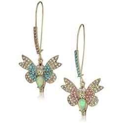 Betsey Johnson Pave Butterfly Mismatch Drop Earrings
