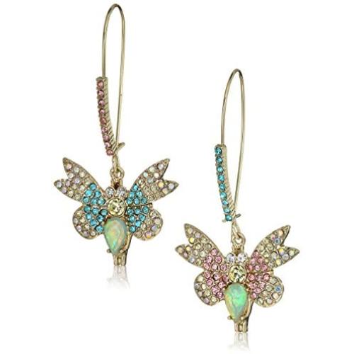 Betsey Johnson Pave Butterfly Mismatch Drop Earrings