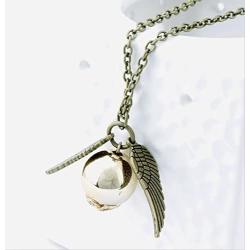 ANKRKERYYtitle Fairy Jewelry Harry Potter Golden Snitch Quicksilver Golden Pearl Necklace