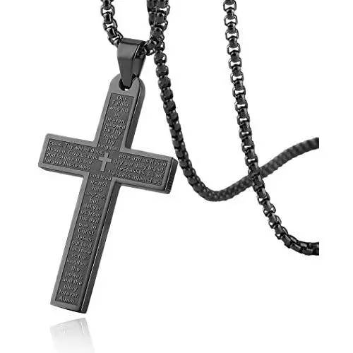 HZMAN Stainless Steel Mens Womens Cross Necklace Lords Prayer Pendant, 4 Colors Available HZMAN Stainless Steel Mens Womens Cross Necklace Lords Prayer Pendant, 4 Colors Available