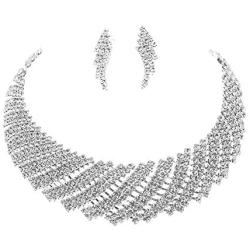 Crystal Bridal Jewelry Set, Rhinestone Wedding Necklace Earring Set, Cubic Zirconia Party Jewelry for Bridal Bridesmaid, Gifts fit with Wedding Dress