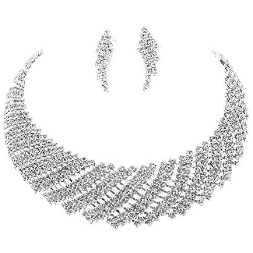 Crystal Bridal Jewelry Set, Rhinestone Wedding Necklace Earring Set, Cubic Zirconia Party Jewelry for Bridal Bridesmaid, Gifts fit with Wedding Dress
