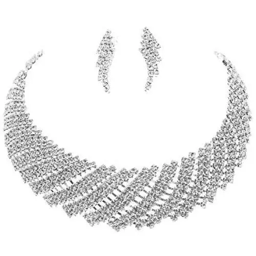Crystal Bridal Jewelry Set, Rhinestone Wedding Necklace Earring Set, Cubic Zirconia Party Jewelry for Bridal Bridesmaid, Gifts fit with Wedding Dress