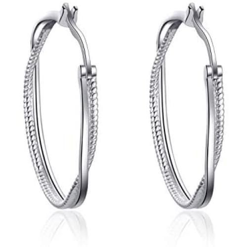 LUHE Silver Hoop Earrings Sterling Silver Circle Endless Big Earrings Hoops Jewelry,Fashion Double Layered Round Circle Clip On Earrings Hoops for Women