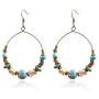 Wood Beaded Hoop Dangle Earrings Hook Bohemian Colorful Turquoise Shell Wooden Balls Hollow Circle Earrings Drop for Women Girls Mother (01)