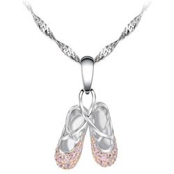 GemsChest 925 Sterling Silver Childrens Ballerina Necklace Jewelry Cubic Zirconia Ballet Slippers Shoes Necklace for Teen & Dancer 18''