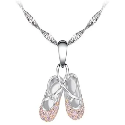 GemsChest 925 Sterling Silver Childrens Ballerina Necklace Jewelry Cubic Zirconia Ballet Slippers Shoes Necklace for Teen & Dancer 18'' GemsChest 925 Sterling Silver Childrens Ballerina Necklace Jewelry Cubic Zirconia Ballet Slippers Shoes Necklace for Teen & Dancer 18''