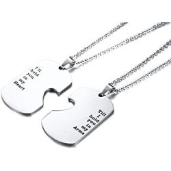 XUANPAI Stainless Steel Matching Puzzle Dog Tag Necklace&His and Hers Yin Yang Distance Beads Bracelet