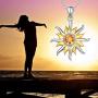 DAOCHONG Sterling Silver Sun Sunburst Pendant Necklace Gift for Women