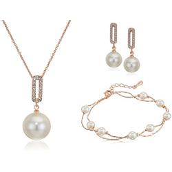 Crystalline Azuria Multi Strand Pearl Bracelet Set Pendant Necklace 18'' Dangle Earrings with Swarovski Crystal Simulated White Pearls Bracelet for Women 8'' 18K Gold Plated