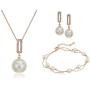 Crystalline Azuria Multi Strand Pearl Bracelet Set Pendant Necklace 18'' Dangle Earrings with Swarovski Crystal Simulated White Pearls Bracelet for Women 8'' 18K Gold Plated