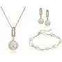 Crystalline Azuria Multi Strand Pearl Bracelet Set Pendant Necklace 18'' Dangle Earrings with Swarovski Crystal Simulated White Pearls Bracelet for Women 8'' 18K Gold Plated