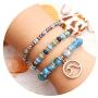 Tree of Life Turquoise Jasper & Tibetan Agate Gemstone Chakra Beaded Bracelet | Beach Charm Bracelet Set - Ocean Jewelry…