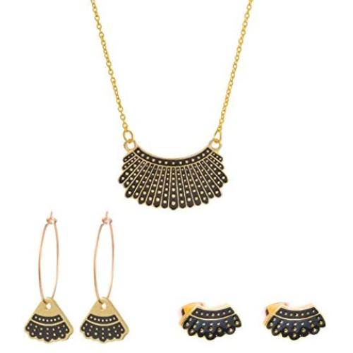 ywduoying RBG Dissent Collar Jewelry Set- RBG Drop Earrings Ruth Bader Ginsburg Stud Earrings Ginsburg Pendant Necklace RBG Key Chain for Ruth Bader Ginsburg Fans Jewelry Gifts