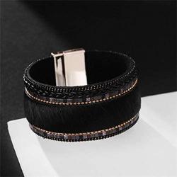 The Woos Leopard Bracelet Leopard Wrap Bracelet Fahion Handmade Horsehair Leather Cuff Bangle Charm Bracelet Wristband with Magnetic Buckle for Women Girl Jewelry Accessories