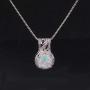 CiNily 14K White Gold Plated White Fire Opal Zircon Pendant Necklace for Women Girls Opal Jewelry Gift