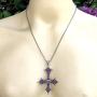 Gothic Jewelry Upside down inverted St Peter Cross Red Punk Rock Biker Heavy-Metal Fashion Satanic Protection Amulet Repel Enermy Magic Pewter Mens pendant necklace Charm Talisman w Silver Ball Chain