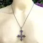 Gothic Jewelry Upside down inverted St Peter Cross Red Punk Rock Biker Heavy-Metal Fashion Satanic Protection Amulet Repel Enermy Magic Pewter Mens pendant necklace Charm Talisman w Silver Ball Chain