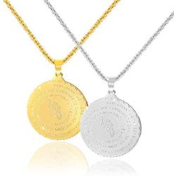 LE-SEKAI Bible Verse Prayer Necklace, 2PACK Praying Hands Necklace Stainless Steel Christian Jewelry Unisex Mirror Polished Medal Pendant with 24”Chain for Man & Woman – Silver Gold