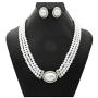 Christina Collection Elegant Multi Layered Strands Cream or White Pearl Crystal Necklace Clip on Earrings Set Gift Bijoux