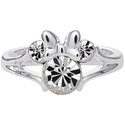 Disney Minnie Mouse Girls Jewelry, Silver Plated Crystal Head Ring, Size 4