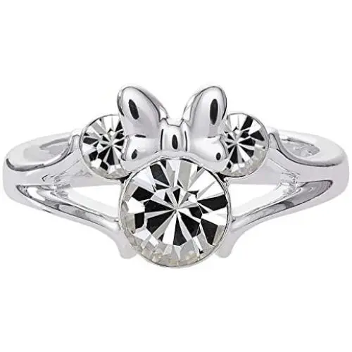 Disney Minnie Mouse Girls Jewelry, Silver Plated Crystal Head Ring, Size 4 Disney Minnie Mouse Girls Jewelry, Silver Plated Crystal Head Ring, Size 4