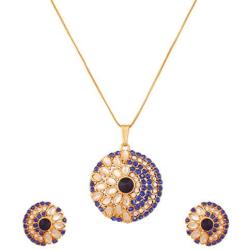 Touchstone Indian Bollywood Contemporary Stylish Designer Jewelry Pendant Set in Colorful Gold and Silver Tone for Women.