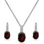 Sterling Silver Genuine or Synthetic Gemstone Oval-Cut Pendant Necklace & Leverback Huggie Earrings Set with CZ Accents